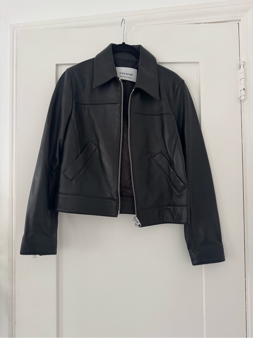 Coach Black Leather Zip Jacket with Classic Collar